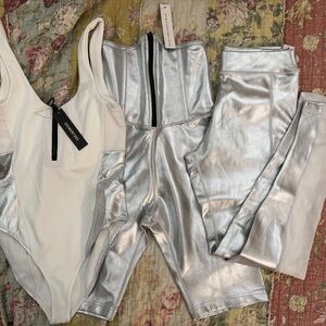 White and Silver Bodysuit and Leggings Set